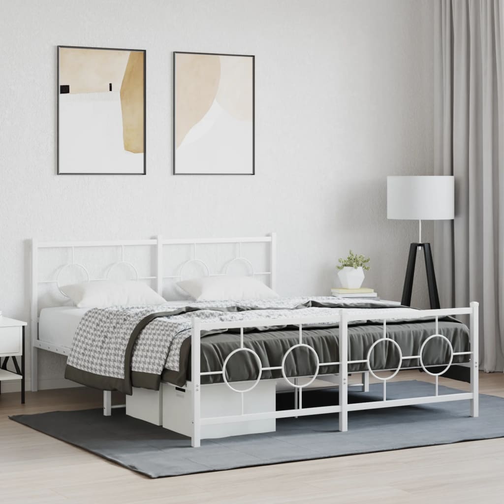 vidaXL Metal Bed Frame with Headboard and Footboard White 59.1"x78.7"-2