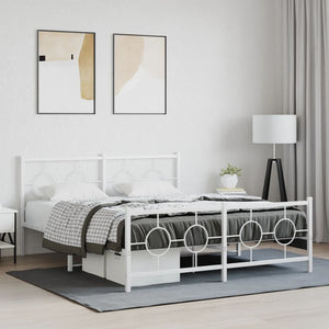 vidaXL Metal Bed Frame with Headboard and Footboard White 59.1"x78.7"-1