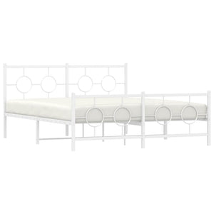 vidaXL Metal Bed Frame with Headboard and Footboard White 59.1"x78.7"-4