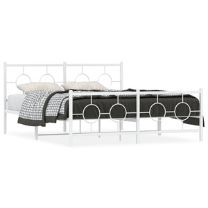 vidaXL Metal Bed Frame with Headboard and Footboard White 59.1"x78.7"-0