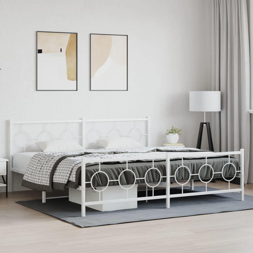 vidaXL Metal Bed Frame with Headboard and Footboard White 76"x79.9" King-2