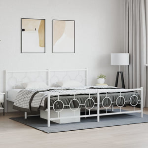 vidaXL Metal Bed Frame with Headboard and Footboard White 76"x79.9" King-3