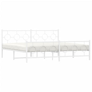 vidaXL Metal Bed Frame with Headboard and Footboard White 76"x79.9" King-6