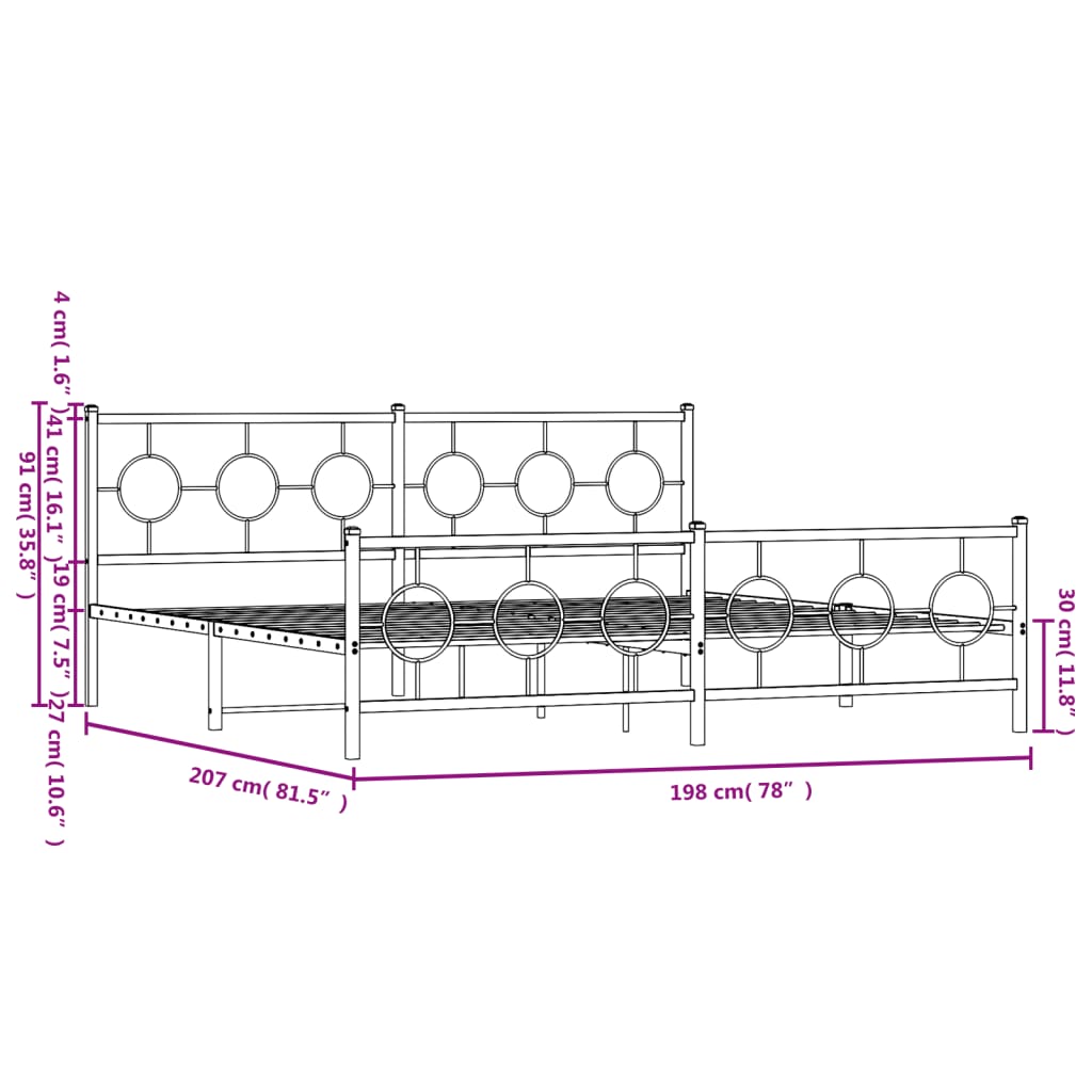 vidaXL Metal Bed Frame with Headboard and Footboard White 76"x79.9" King-4