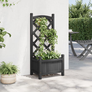 vidaXL Planter with Trellis Black Solid Wood Fir-1