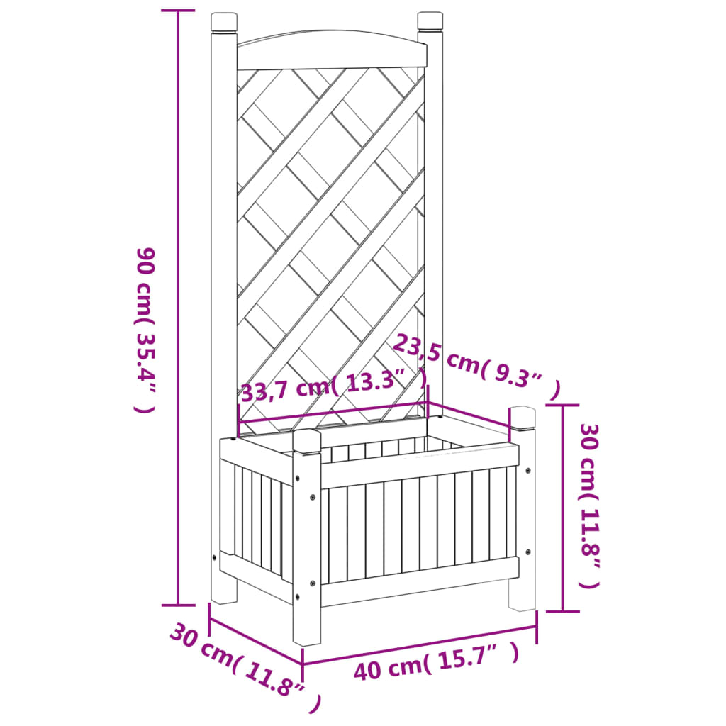 vidaXL Planter with Trellis Black Solid Wood Fir-7