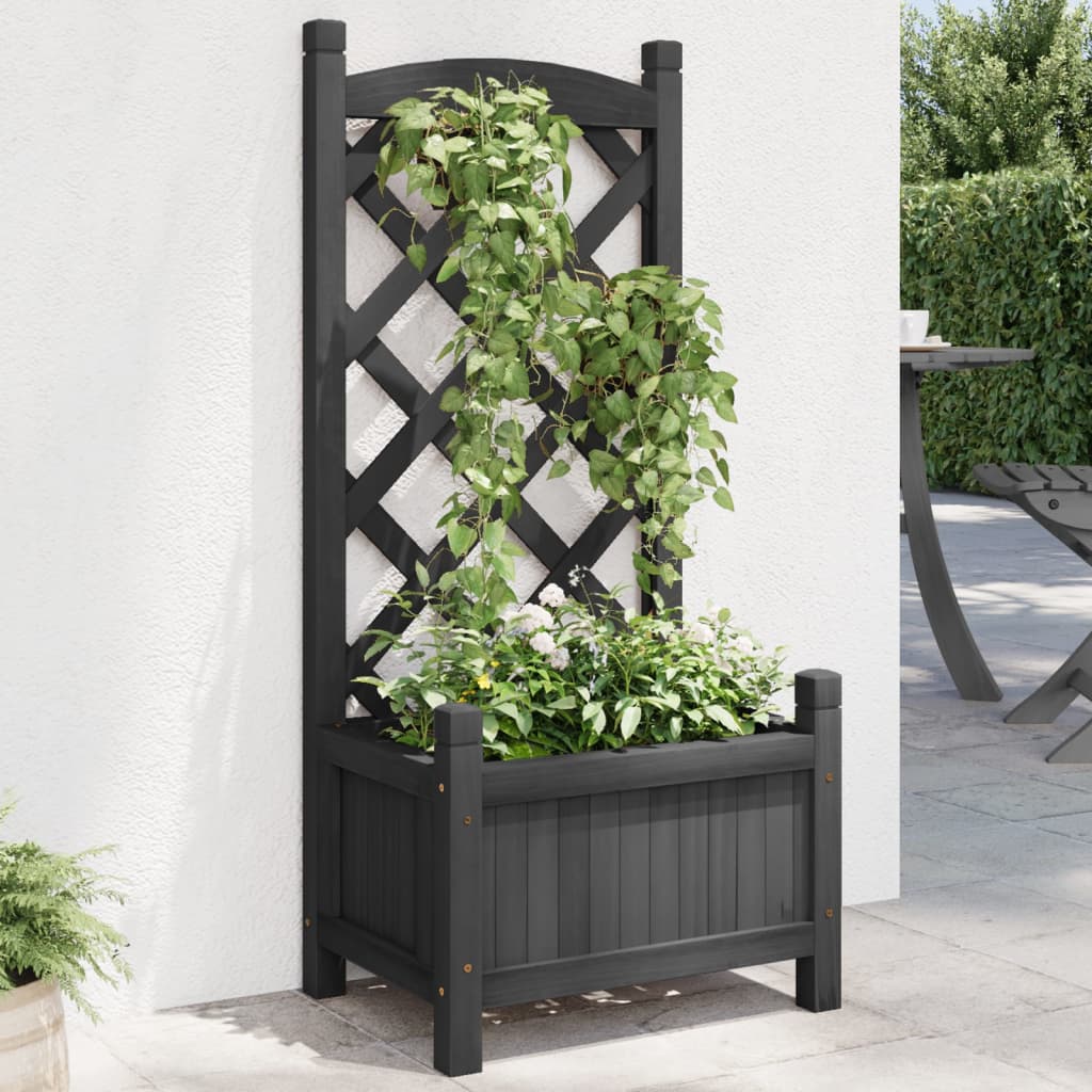 vidaXL Planter with Trellis Black Solid Wood Fir-0