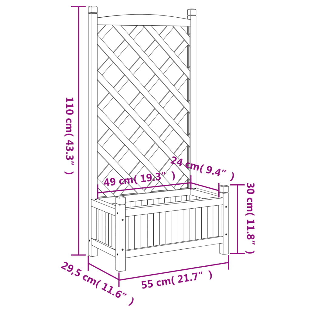 vidaXL Planter with Trellis Gray Solid Wood Fir-8