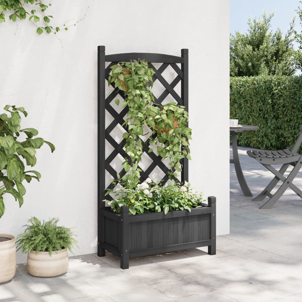 vidaXL Planter with Trellis Black Solid Wood Fir-1