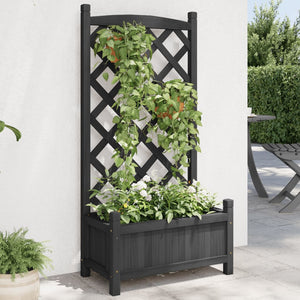 vidaXL Planter with Trellis Black Solid Wood Fir-0