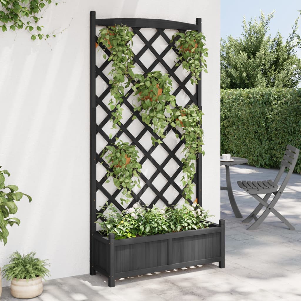 vidaXL Planter with Trellis Black Solid Wood Fir-1