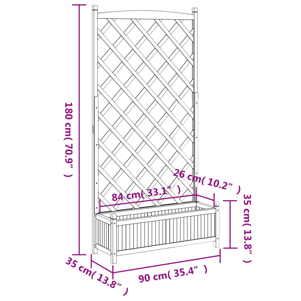 vidaXL Planter with Trellis Black Solid Wood Fir-8