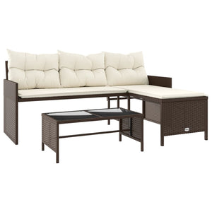 vidaXL Patio Sofa with Table and Cushions L-Shaped Beige Poly Rattan-21