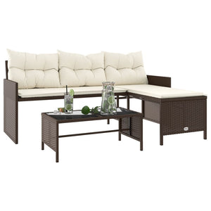 vidaXL Patio Sofa with Table and Cushions L-Shaped Beige Poly Rattan-2