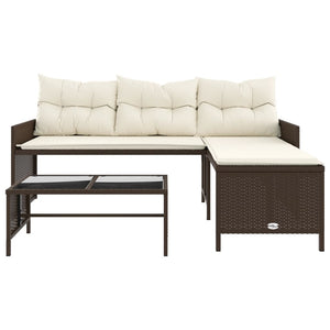 vidaXL Patio Sofa with Table and Cushions L-Shaped Beige Poly Rattan-6