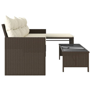 vidaXL Patio Sofa with Table and Cushions L-Shaped Beige Poly Rattan-10