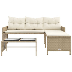 vidaXL Patio Sofa with Table and Cushions L-Shaped Beige Poly Rattan-17