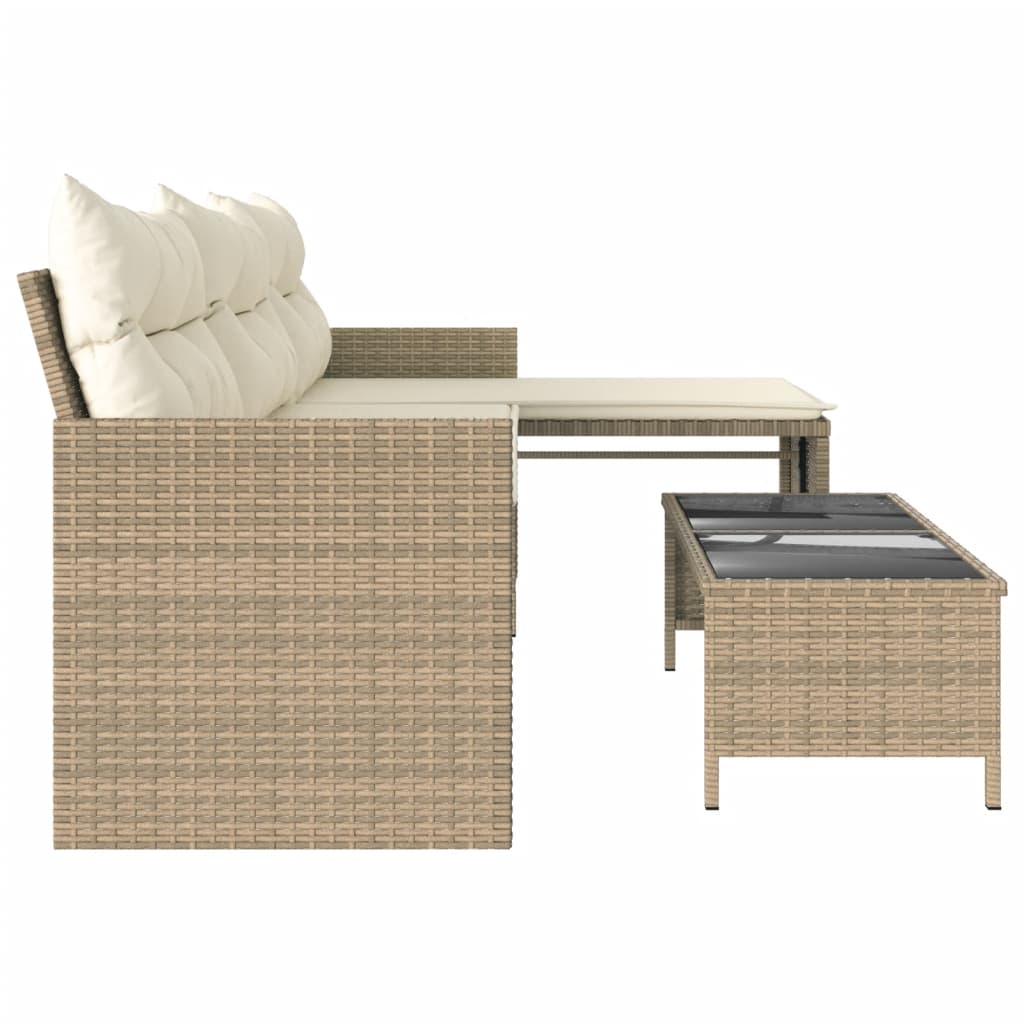 vidaXL Patio Sofa with Table and Cushions L-Shaped Beige Poly Rattan-20