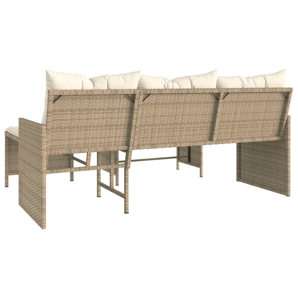 vidaXL Patio Sofa with Table and Cushions L-Shaped Beige Poly Rattan-23