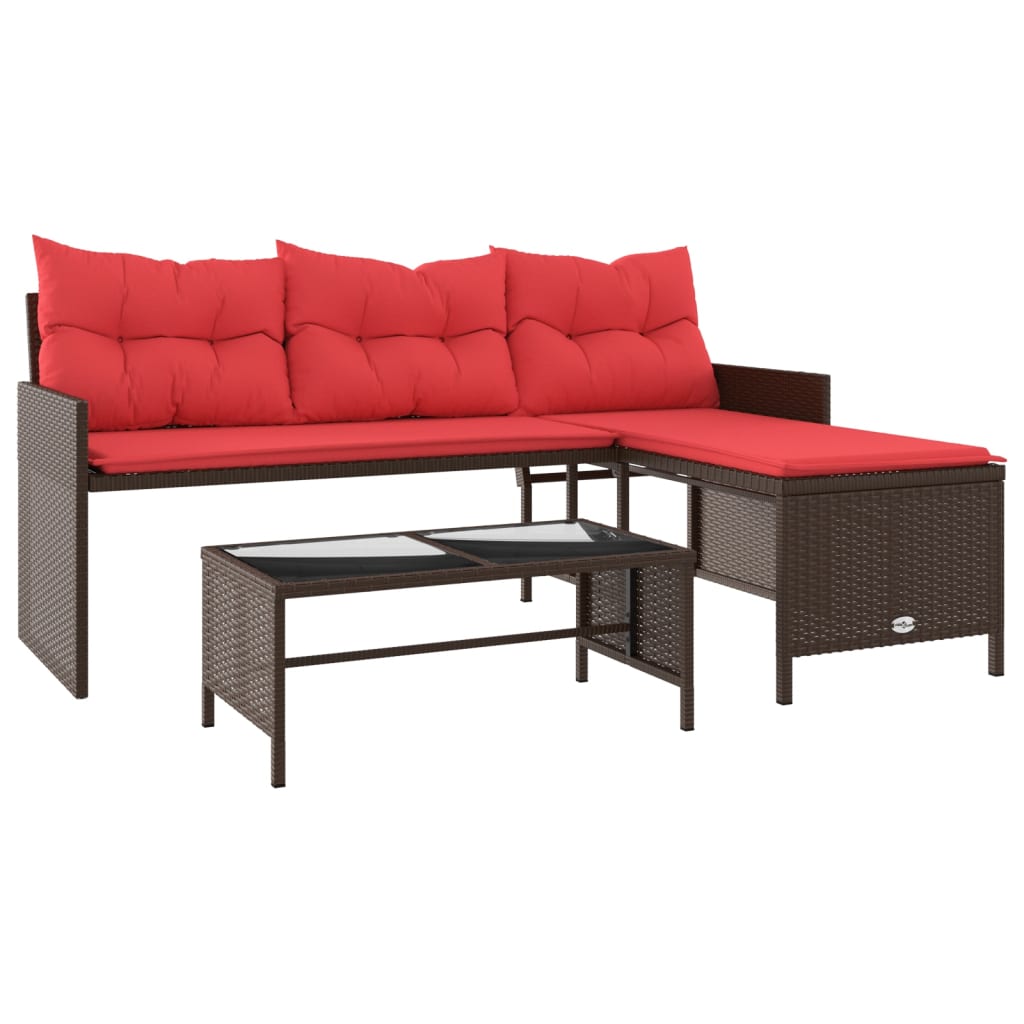 vidaXL Patio Sofa with Table and Cushions L-Shaped Black Poly Rattan-27