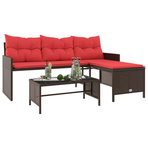 vidaXL Patio Sofa with Table and Cushions L-Shaped Black Poly Rattan-10