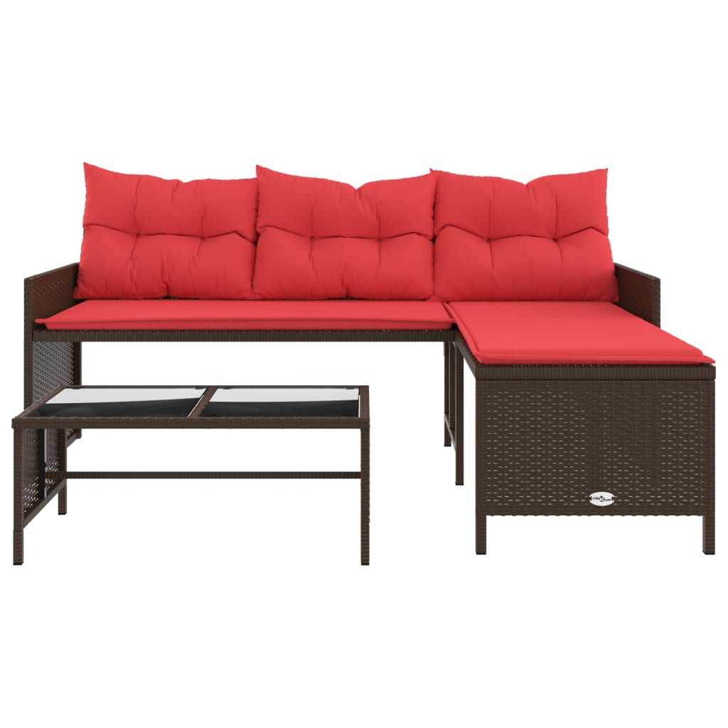 vidaXL Patio Sofa with Table and Cushions L-Shaped Black Poly Rattan-13