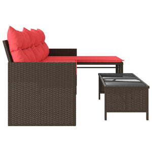 vidaXL Patio Sofa with Table and Cushions L-Shaped Black Poly Rattan-16