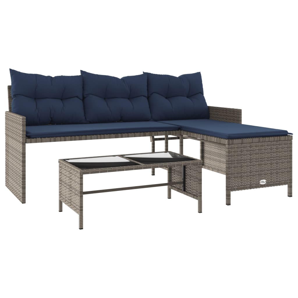 vidaXL Patio Sofa with Table and Cushions L-Shaped Black Poly Rattan-24