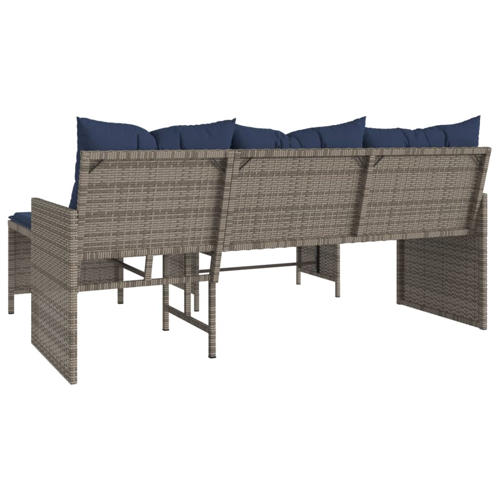 vidaXL Patio Sofa with Table and Cushions L-Shaped Black Poly Rattan-18