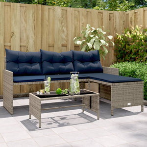 vidaXL Patio Sofa with Table and Cushions L-Shaped Black Poly Rattan-26