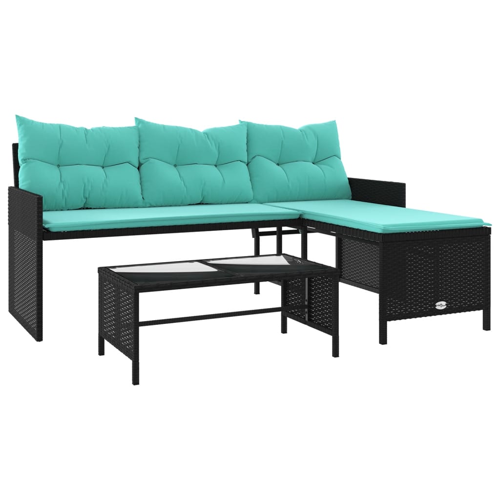 vidaXL Patio Sofa with Table and Cushions L-Shaped Black Poly Rattan-2