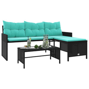 vidaXL Patio Sofa with Table and Cushions L-Shaped Black Poly Rattan-14