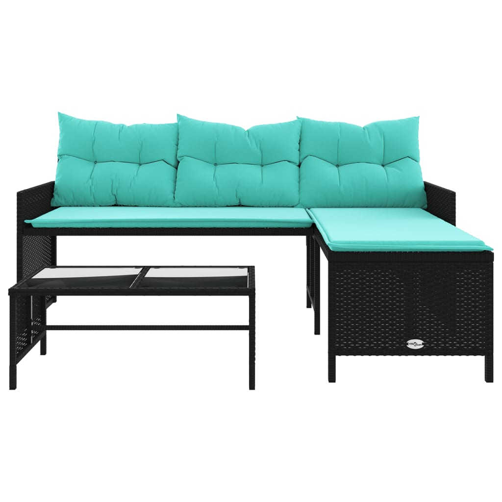 vidaXL Patio Sofa with Table and Cushions L-Shaped Black Poly Rattan-17