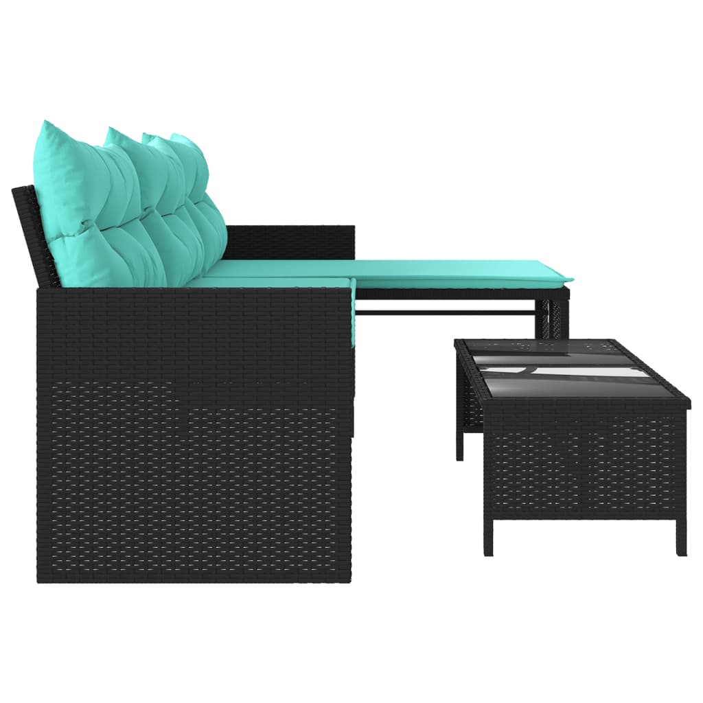 vidaXL Patio Sofa with Table and Cushions L-Shaped Black Poly Rattan-20