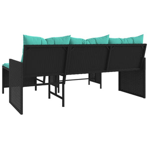 vidaXL Patio Sofa with Table and Cushions L-Shaped Black Poly Rattan-23