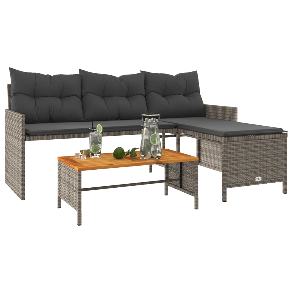 vidaXL Patio Sofa with Table and Cushions L-Shaped Beige Poly Rattan-28