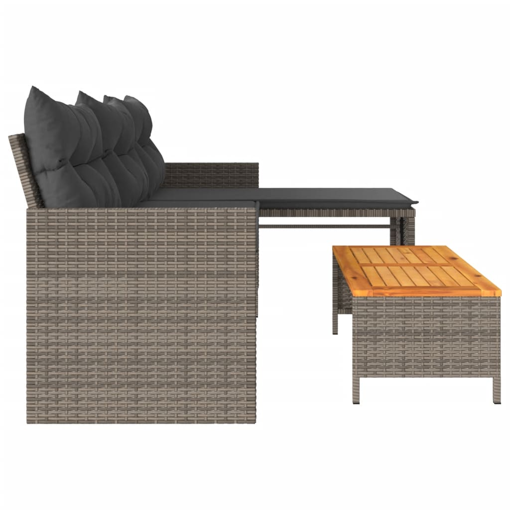 vidaXL Patio Sofa with Table and Cushions L-Shaped Beige Poly Rattan-0