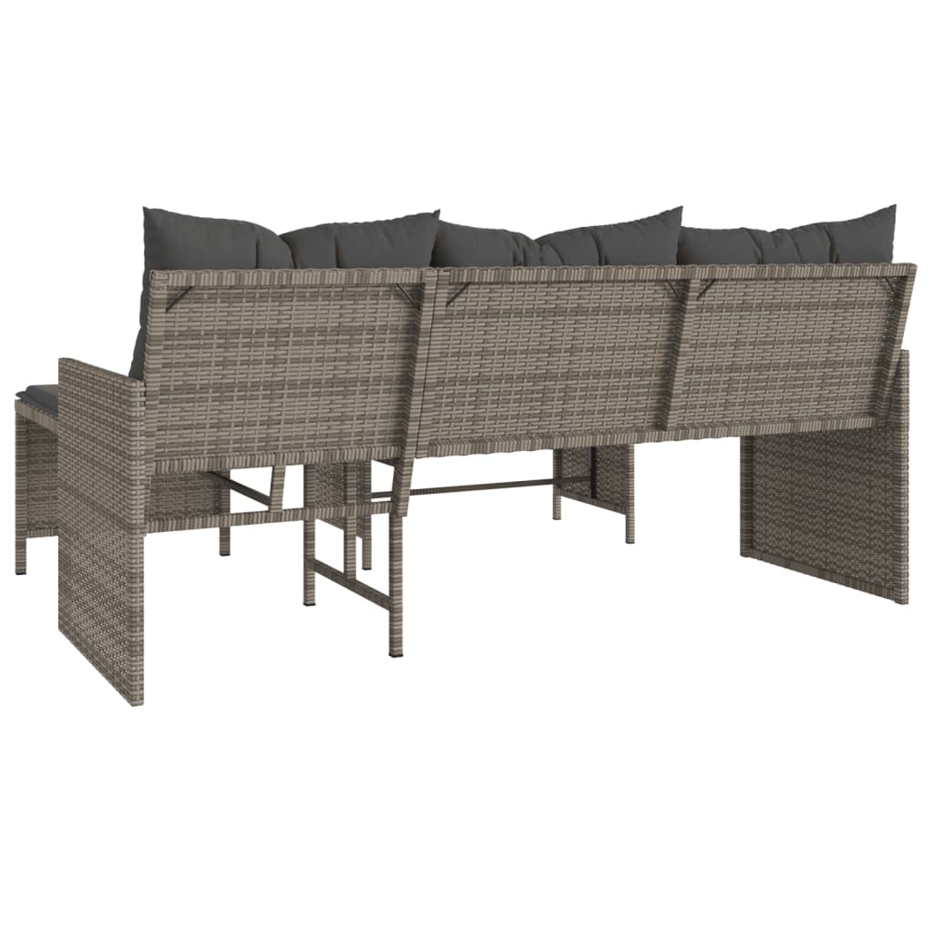 vidaXL Patio Sofa with Table and Cushions L-Shaped Beige Poly Rattan-4