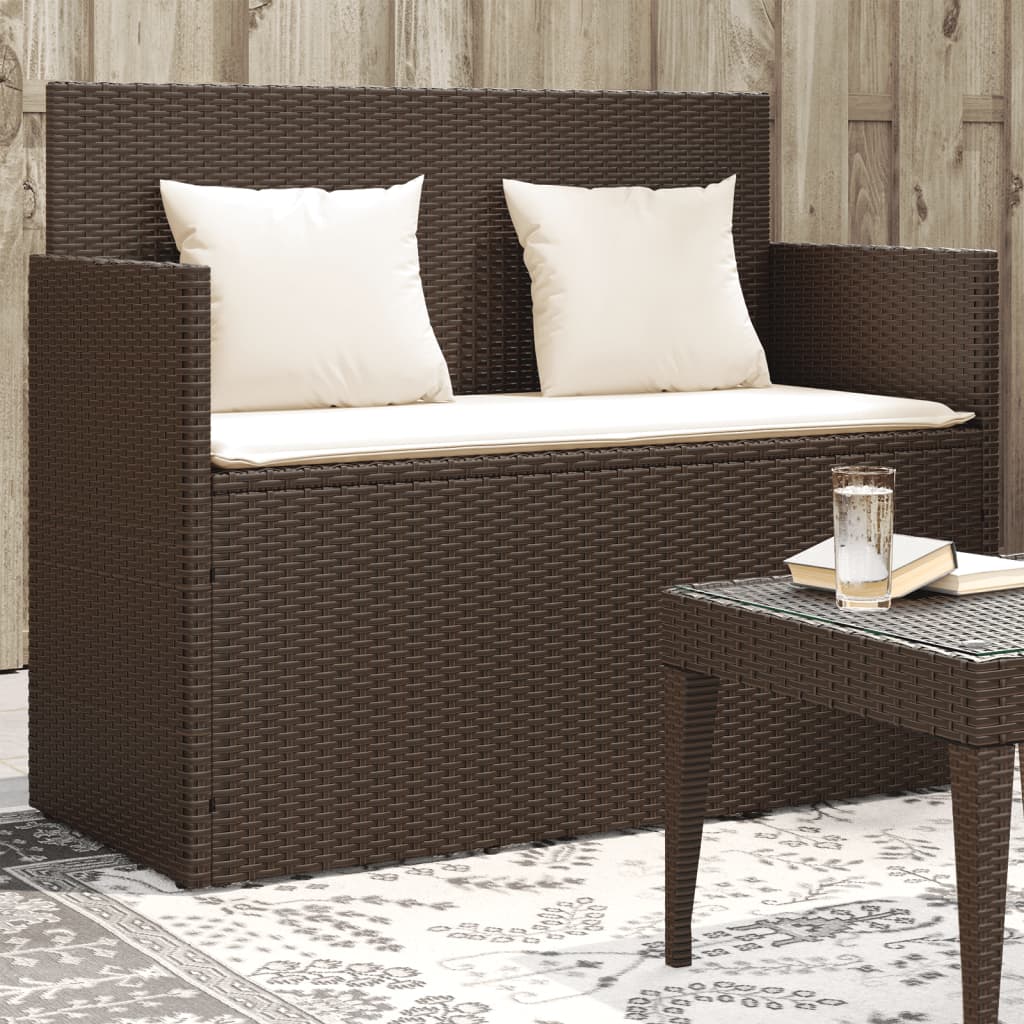 vidaXL Patio Bench with Cushions Beige Poly Rattan-19