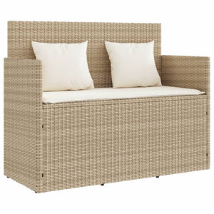 vidaXL Patio Bench with Cushions Beige Poly Rattan-1