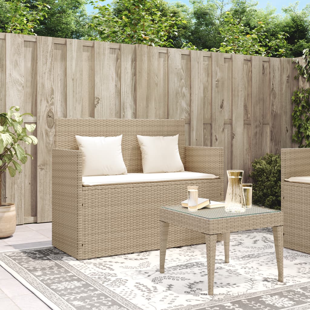 vidaXL Patio Bench with Cushions Beige Poly Rattan-11