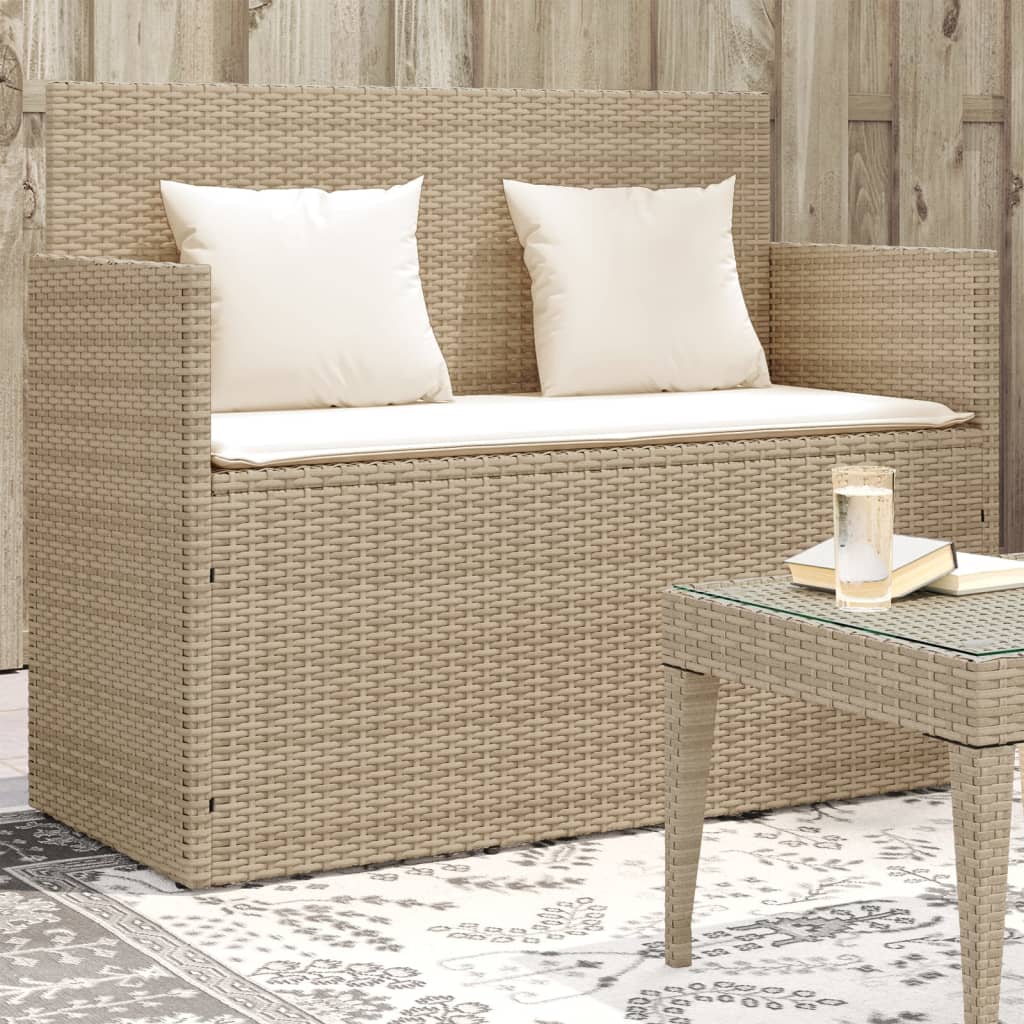 vidaXL Patio Bench with Cushions Beige Poly Rattan-6