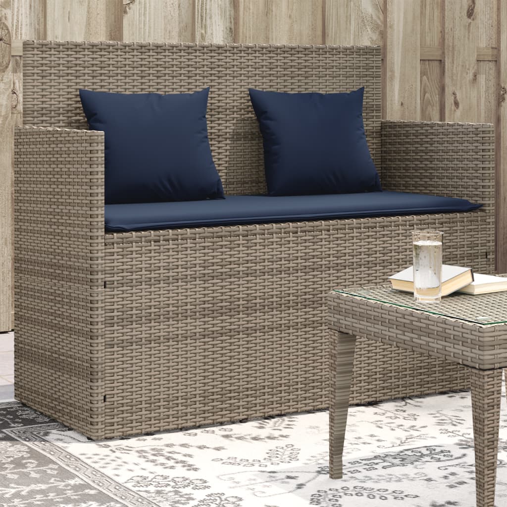 vidaXL Patio Bench with Cushions Black Poly Rattan-23