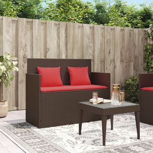 vidaXL Patio Bench with Cushions Black Poly Rattan-17