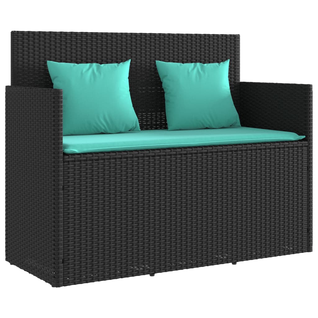 vidaXL Patio Bench with Cushions Black Poly Rattan-0