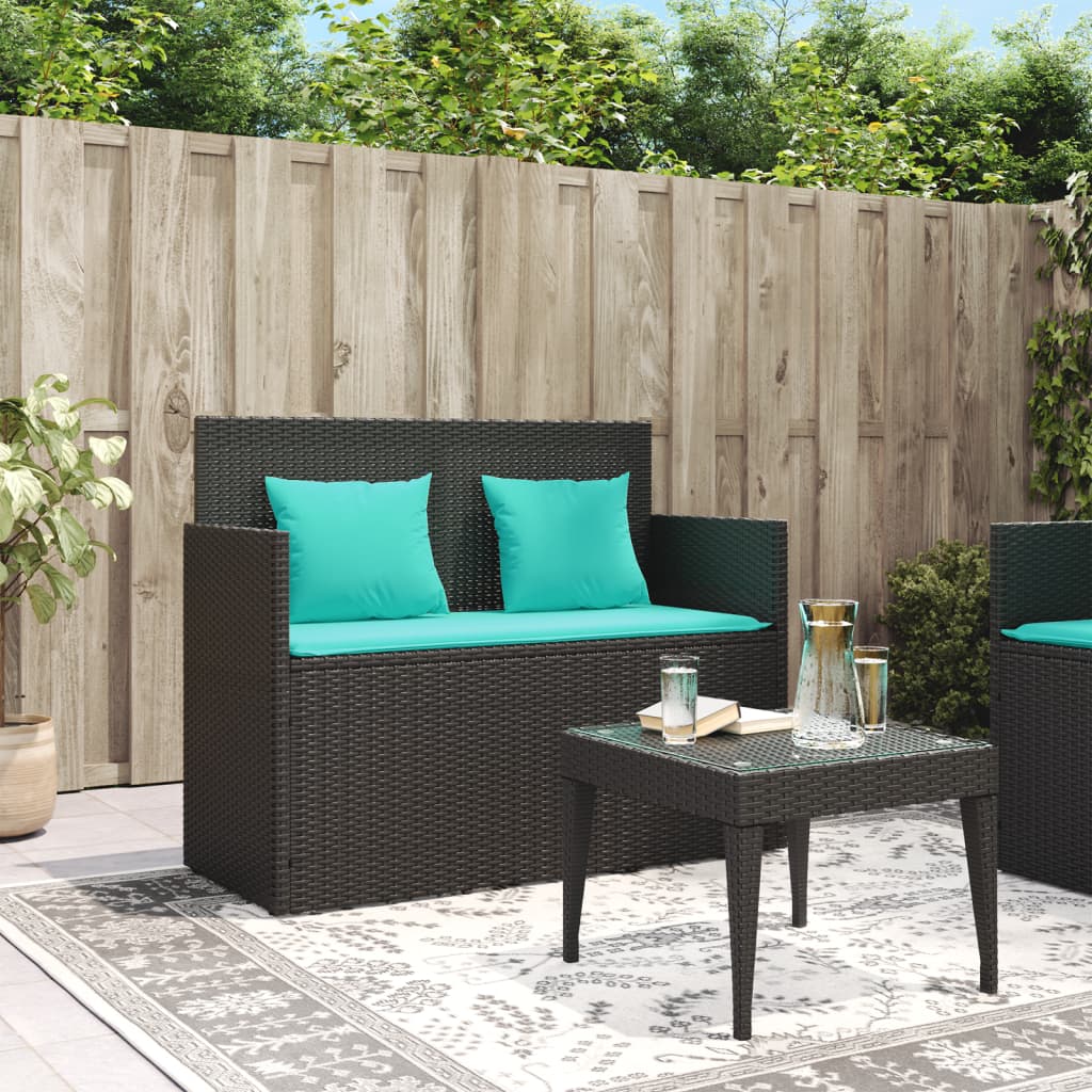 vidaXL Patio Bench with Cushions Black Poly Rattan-8