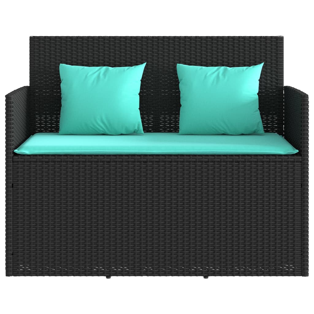 vidaXL Patio Bench with Cushions Black Poly Rattan-16