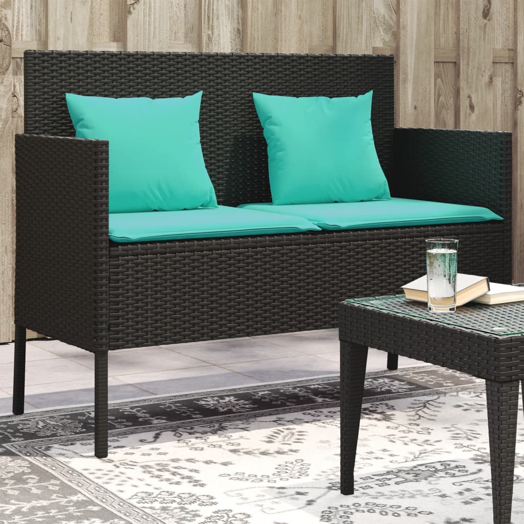 vidaXL Patio Bench with Cushions Outdoor Garden Loveseat Furniture Poly Rattan-4