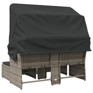 vidaXL Patio Sofa 2-Seater with Canopy and Stools Gray Poly Rattan-5