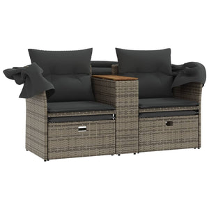 vidaXL Patio Sofa 2-Seater with Canopy and Stools Gray Poly Rattan-7